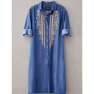Overland Carly Embroidered Tencel Shirt Dress in River Blue Size XS